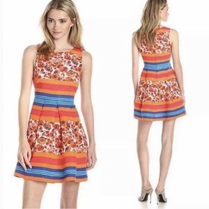 Tracy Reese Stripe Floral Flare Skater Dress XS - Anthropologie